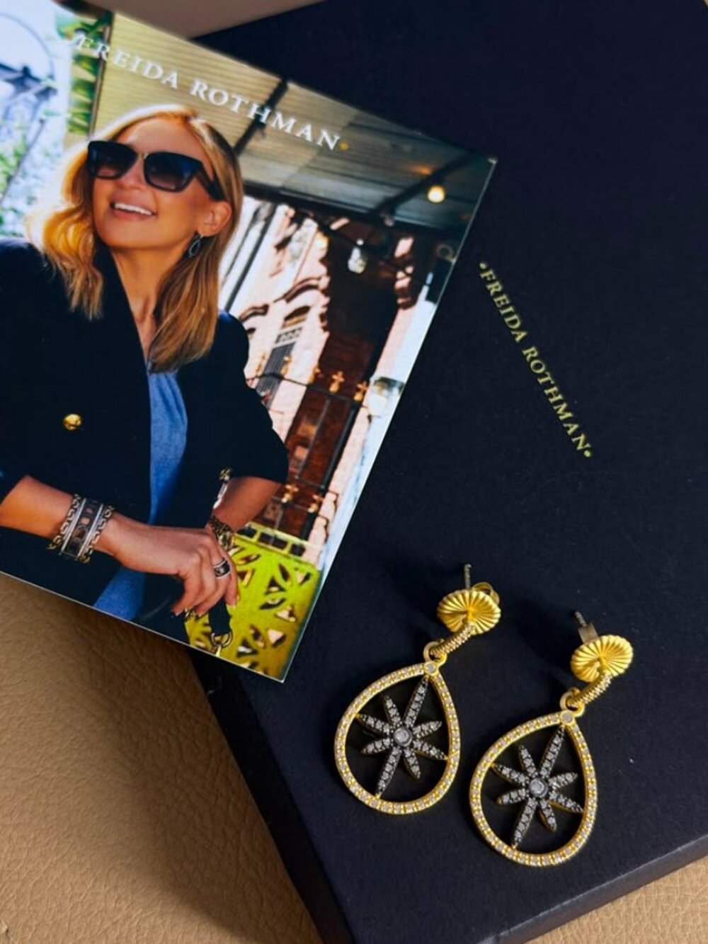 FREIDA ROTHMAN - 14K Gold Plated Star Drop Earrings with Black Plating Starburst